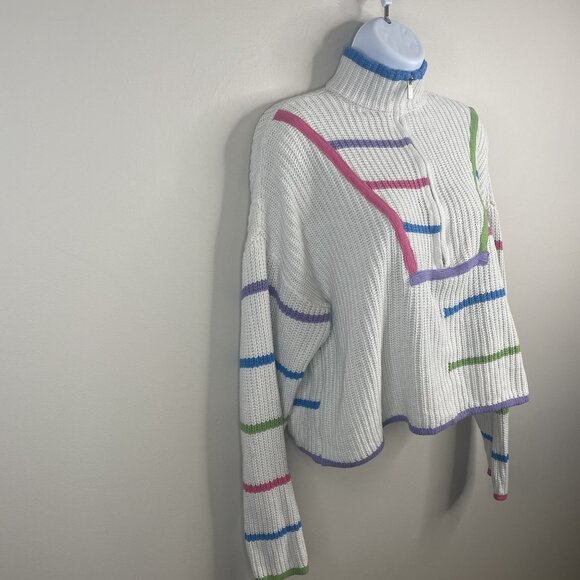 Vintage Womens Chunky Apres Ski Quarter Zip Crop Sweater Small Hipster Snowboard - Picture 8 of 11